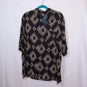 Puritan Button Down Shirt Mens XL Black Gold Geometric Diamond Short Sleeve NWT